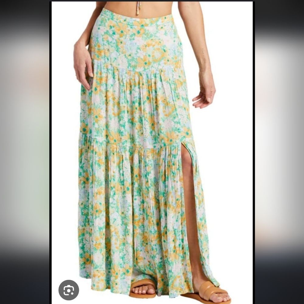 Billabong X Sun Chasers Rave Maxi Skirt Pastel Floral Watercolor Tiered XL